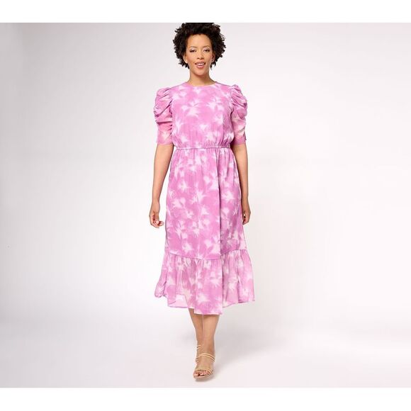 Destination 365 Women's Dress Sz M Regular Printed Chiffon Puff Perri A614501 - Picture 1 of 4